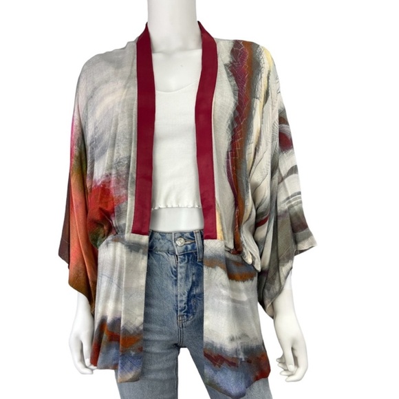 Anthropologie Sunfall BL-NK LONDON Watercolor Kimono Cardigan Boho Sz S - Picture 6 of 6
